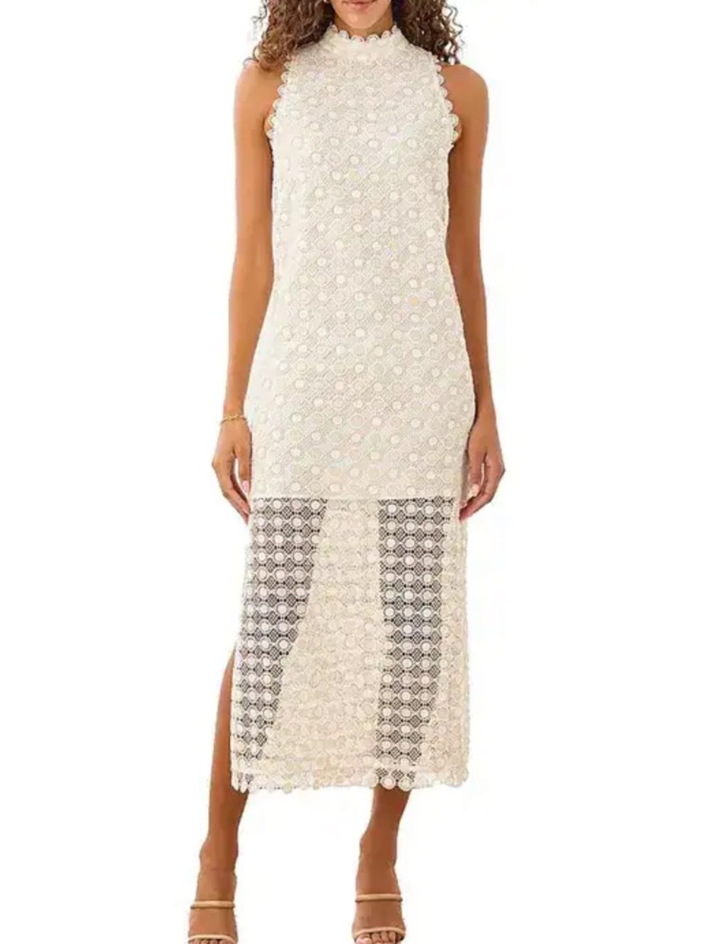 Cartolina mock neck cream lace Brigitte midi cocktail dress NWT SZ M